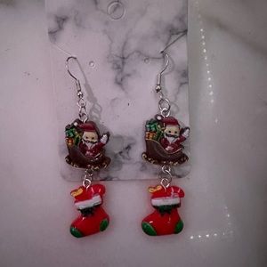 Santa Claus on his sleigh and Stocking dangled Earrings!